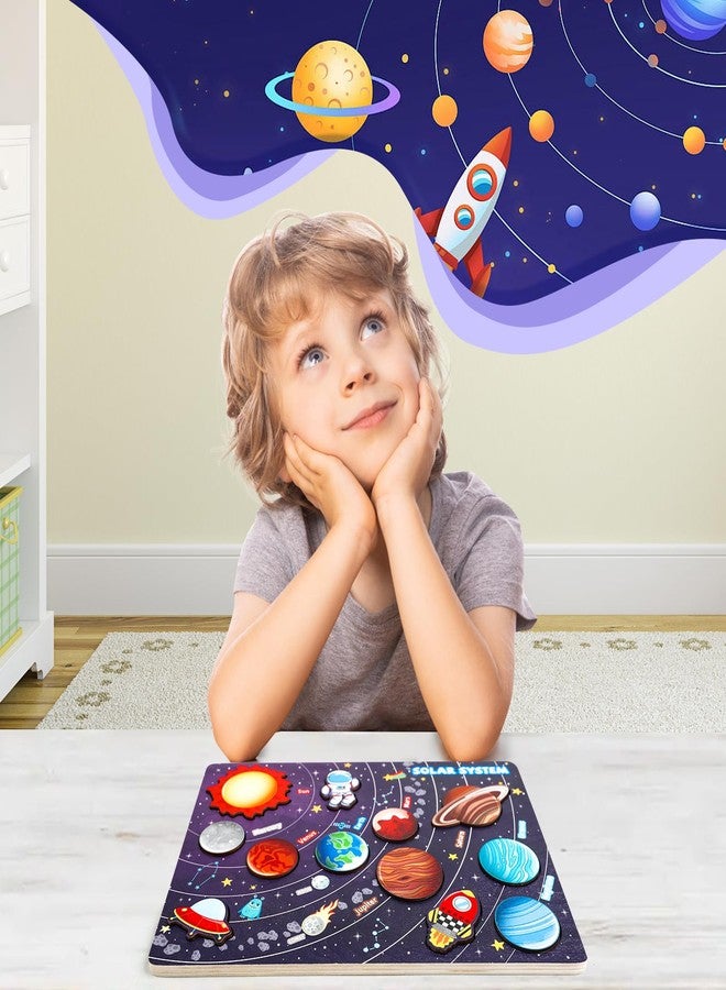 Gserin Wooden Solar System Puzzle for Kids, Montessori Toys Movable Planets Board Game for Toddlers, Outer Space Themed Preschool Science STEM Learning Activity - Image 4